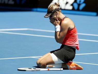 Mirjana Lucic-Baroni celebrates after winning her quarter-final at the Australian Open. AP