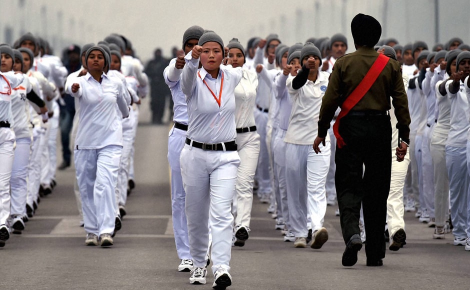 NCC cadets participate in a rehearsal for the Republic Day parade, in New Delhi on Tuesday. PTI NCC cadets participate in a rehearsal for the Republic Day parade, in New Delhi on Tuesday. PTI