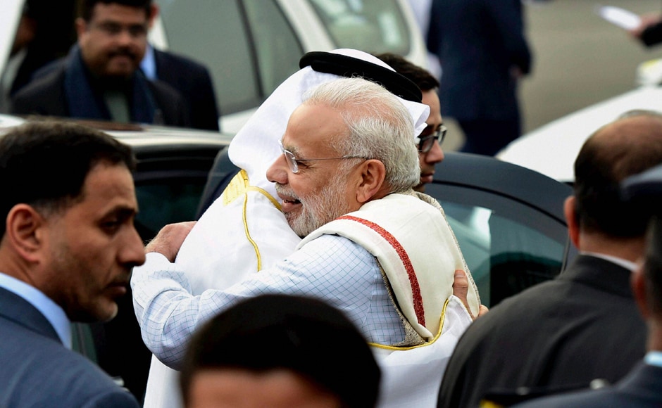 Prime Minister Narendra Modi greets Sheikh Mohammed Bin Zayed, Crown Prince of Abu Dhabi and Deputy Supreme Commander of the Armed Forces, upon his arrival on a state visit to India, at AFS Palam in New Delhi on Tuesday. The Crown Prince is the chief guest at India's Republic Day celebrations. PTI Prime Minister Narendra Modi greets Sheikh Mohammed Bin Zayed, Crown Prince of Abu Dhabi and Deputy Supreme Commander of the Armed Forces, upon his arrival on a state visit to India, at AFS Palam in New Delhi on Tuesday. The Crown Prince is the chief guest at India's Republic Day celebrations. PTI