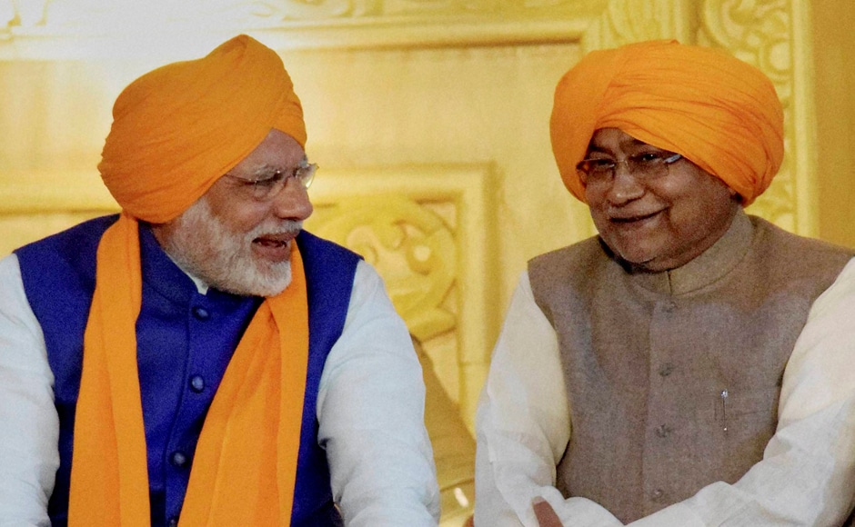 Prime Minister Narendra Modi and Bihar Chief Minister Nitish Kumar share lighter moments during 350th birth anniversary celebrations of Guru Gobind Singh at Gandhi Maidan in Patna on Thursday. PTI Prime Minister Narendra Modi and Bihar Chief Minister Nitish Kumar share lighter moments during 350th birth anniversary celebrations of Guru Gobind Singh at Gandhi Maidan in Patna on Thursday. PTI