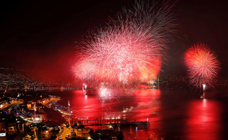 Fireworks explode during a pyrotechnic show to celebrate the new year in the coastal city of Valparaiso, Chile. Reuters Fireworks explode during a pyrotechnic show to celebrate the new year in the coastal city of Valparaiso, Chile. Reuters