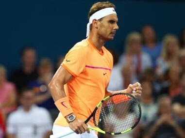 Rafael Nadal of Spain celebrates winning the first round at Brisbane International. Getty