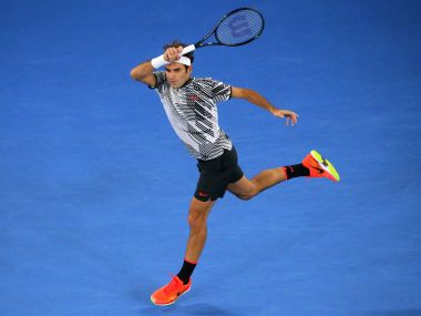 Roger Federer hits a shot at the Australian Open. Reuters