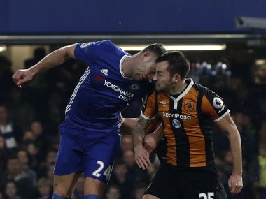 Hull City's Ryan Mason fractured his skull after a clash of heads with Chelsea's Gary Cahill. AFP