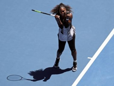 Serena Williams celebrates her win over Johanna Konta during their quarterfinal at the Australian Open. AP