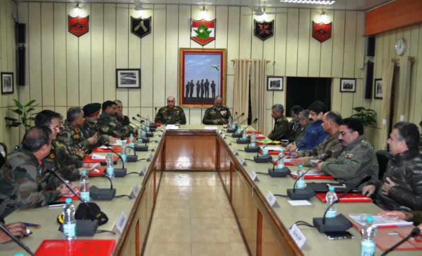 Top security officials discuss the overall situation at the 15 core headquarters in Srinagar. Firstpost/Suhail Bhat