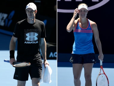 Andy Murray and Angelique Kerber during a training session ahead of the Australian Open. AFP