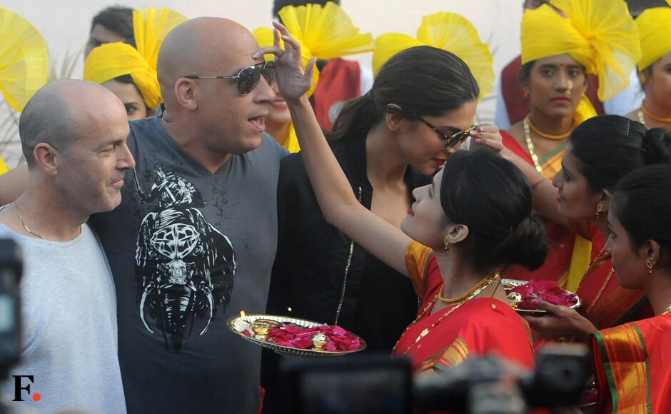 Vin Diesel and Deepika Padukone welcomed with the traditional tilak ceremony. Sachin Gokhale/Firstpost Vin Diesel and Deepika Padukone welcomed with the traditional tilak ceremony. Sachin Gokhale/Firstpost