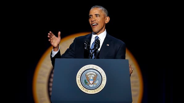 Watch: Barack Obama tears up during tribute to Michelle, daughters Malia and Sasha