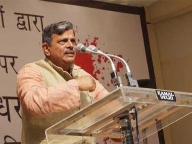 Dattatreya Hosabale addressing protest demonstration in New Delhi.