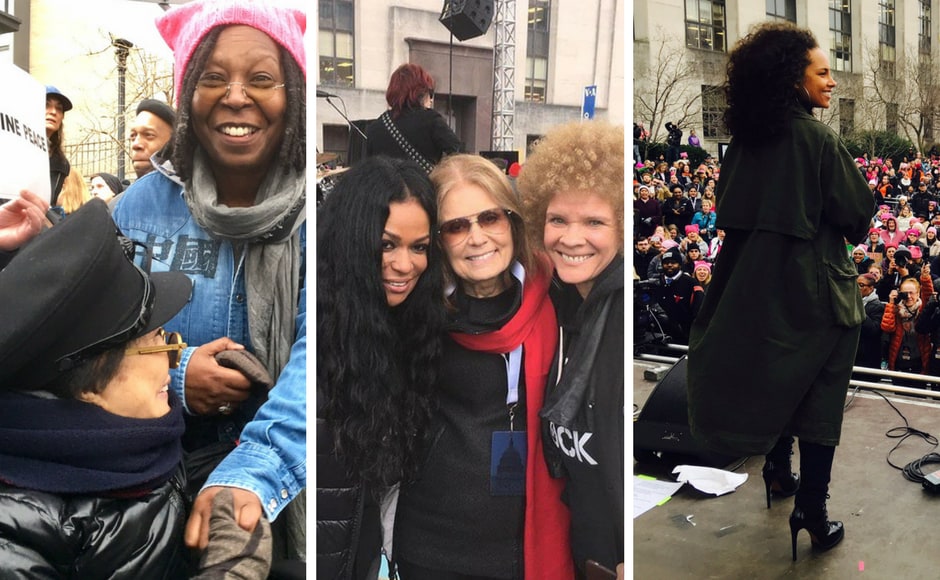 Activist Gloria Steinem, singer Alicia Keys, Yoko Ono and actor Whoopi Goldberg. Photo: Twitter/womensmarch Activist Gloria Steinem, singer Alicia Keys, Yoko Ono and actor Whoopi Goldberg. Photo: Twitter/womensmarch