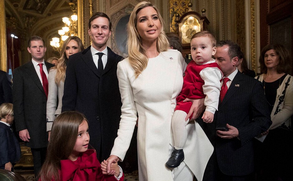Ivanka Trump, with her husband Jared Kushner and their children, depart after her father President Donald Trump formally signed his cabinet nominations into law. Trump's decision to bring his family into his White House inner circle has lead to allegations of nepotism. Photo: AP Ivanka Trump, with her husband Jared Kushner and their children, depart after her father President Donald Trump formally signed his cabinet nominations into law. Trump's decision to bring his family into his White House inner circle has lead to allegations of nepotism. Photo: AP