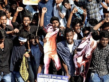 Students protesting to lift the ban on Jallikattu. PTI