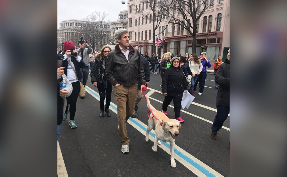 Former United States Secretary of State John Kerry also attended a march in Pennsylvania. Photo: Twitter/tayhatmaker Former United States Secretary of State John Kerry also attended a march in Pennsylvania. Photo: Twitter/tayhatmaker