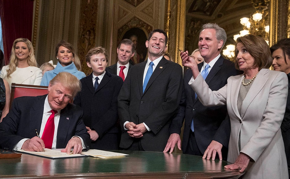 President Donald Trump was joined by the Congressional leadership and his family as he formally signed his cabinet nominations into law, in the President's Room of the Senate, at the Capitol in Washington. AP President Donald Trump was joined by the Congressional leadership and his family as he formally signed his cabinet nominations into law, in the President's Room of the Senate, at the Capitol in Washington. AP