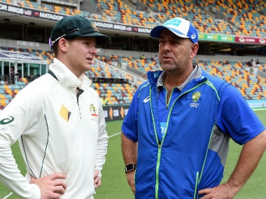 Australian captain Steve Smith (L) and head coach Darren Lehmann. AFP