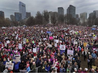 Thousands of people fill Boston Common during a Women's March on Saturday. AP/PTI