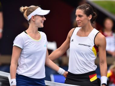 Alison Riske beat Andrea Petkovic to give USA a 1-0 lead over Germany. Image courtesy: Twitter/@USTA