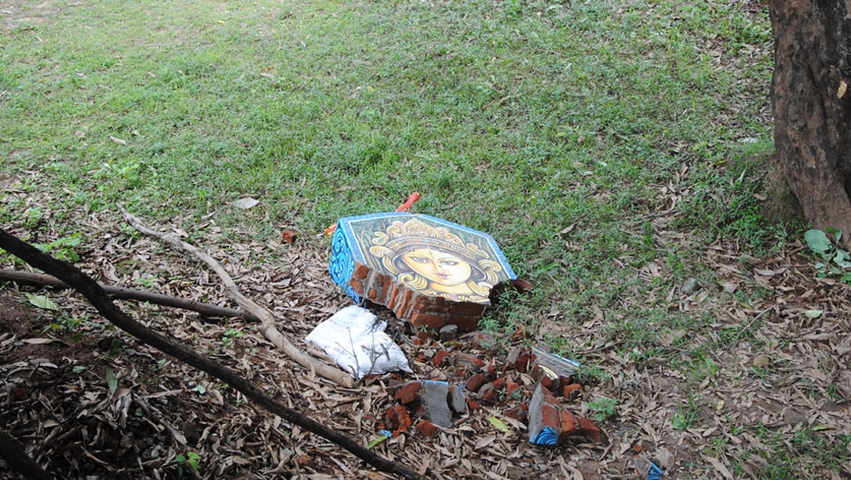 THE REMAINS OF THE HINDU TEMPLE BROKEN BY SUSPECTED CHRISTIAN FANATICS IN DARINGBADI.