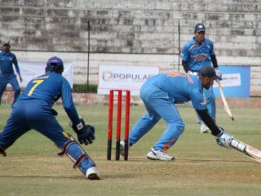 Scene from the India-Sri Lanka fixture in the Blind World T20. PTI