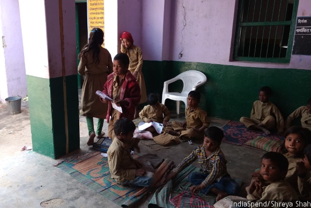 Children from grades I to V in Bharehta primary school, Mirzapur district. Parents in UP said government school teachers are not motivated enough to teach well, while teachers said students do not come regularly to school.