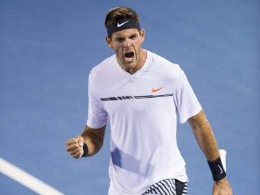 Juan Martin del Potro won in straight sets to reach the quarters. Image courtesy: Twitter/@DelrayBeachOpen