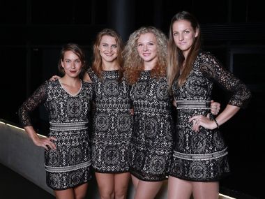 The Czech Republic Fed Cup team at their official dinner. Image courtesy: Twitter/@KaPliskova