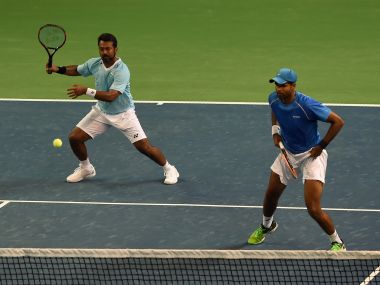 India's Leander Paes and Vishnu Vardhan compete in the Davis Cup doubles match against New Zealand. AFP
