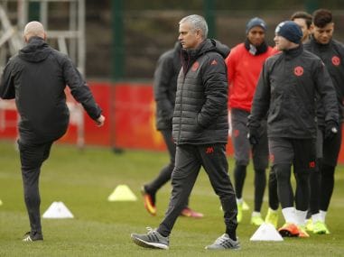 Manchester United manager Jose Mourinho during training ahead of the Europa League clash. Reuters