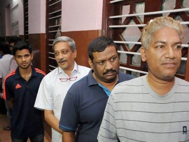 Defence Minister Manohar Parrikar at a polling booth in Goa. PTI