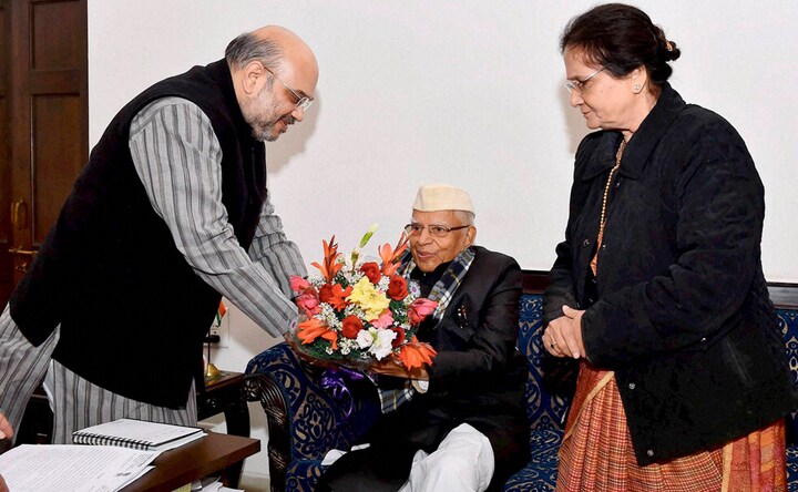 BJP president Amit Shah welcomes former Uttarakhand chief minister ND Tiwari to party fold