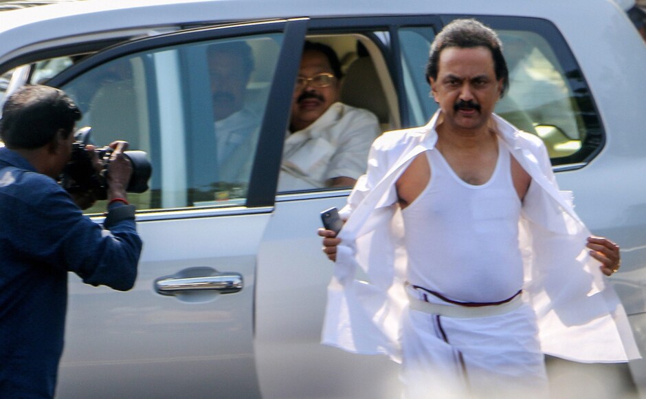 Stalin went on to sit on a hunger strike at the Marina beach, alleging that they were forcefully evicted from the Assembly. PTI Stalin went on to sit on a hunger strike at the Marina beach, alleging that they were forcefully evicted from the Assembly. PTI