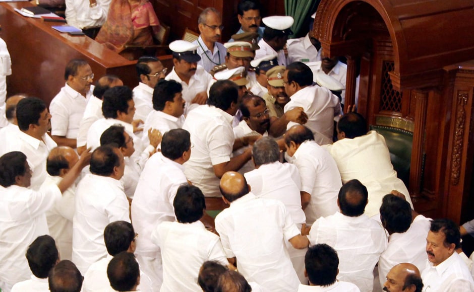 Pandemonium reigned in the Tamil Nadu assembly on Saturday with opposition parties demanding secret ballot to decide the fate of Chief Minister Edappadi K Palaniswami who proposed a confidence motion. PTI Pandemonium reigned in the Tamil Nadu assembly on Saturday with opposition parties demanding secret ballot to decide the fate of Chief Minister Edappadi K Palaniswami who proposed a confidence motion. PTI
