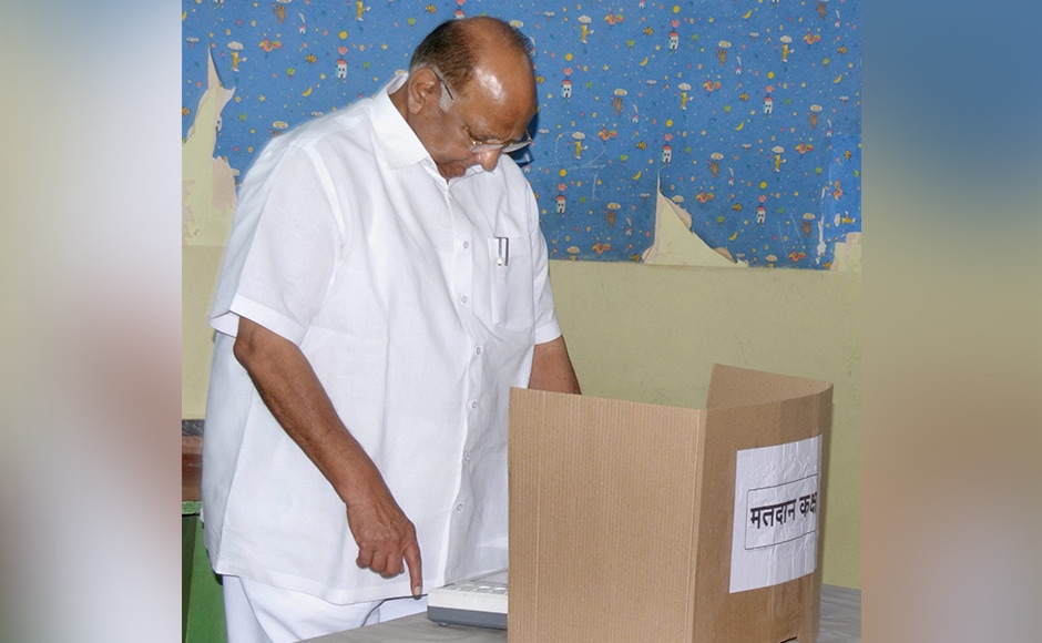 NCP Chief Sharad Pawar casting his vote for the Mumbai Corporation Election near Mahalakshmi Temple in South Mumbai on Tuesday. PTI NCP Chief Sharad Pawar casting his vote for the Mumbai Corporation Election near Mahalakshmi Temple in South Mumbai on Tuesday. PTI