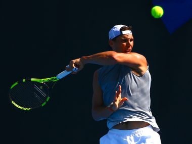 Rafael Nadal of Spain hits a shot during a training session. Reuters