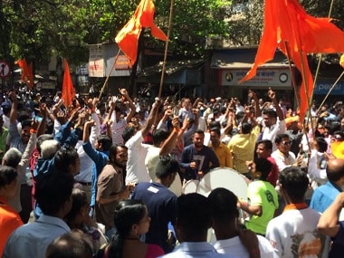 Shiv Sena supporters celebrate their party's performance in the BMC election. Firstpost/Akshay Jagtap