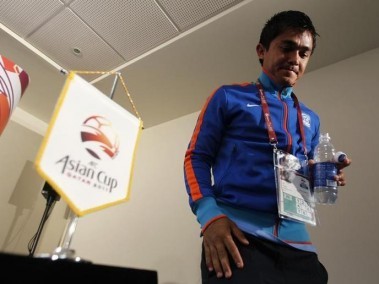 Sunil Chhetri leaves after a pre-match news conference for the Asian Cup. Reuters