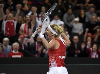 Switzerland's Timea Bacsinszky reacts after defeating Alize Cornet of France. AFP