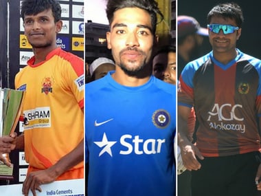 Thangarasu Natarajan, Mohammed Siraj and Rashid Khan. Image courtesy: Twitter/AFP
