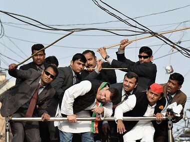 Akhilesh Yadav and Rahul Gandhi. PTI