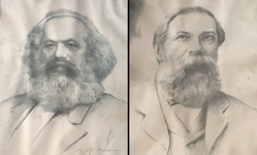 Portraits of revolutionary socialists Karl Marx and Friedrich Engels hung on the walls of CPI's Ghazipur unit. Firstpost/Asif Khan