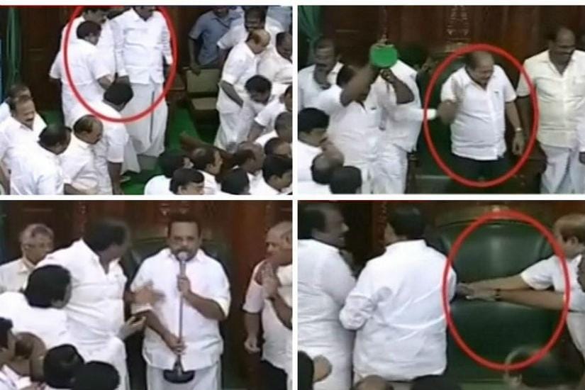 DMK MLAsgheraoed the speaker and broke the Speaker's podium and microphoen after their demand to hold the trust vote through secret ballot was denied. News18 Tamil