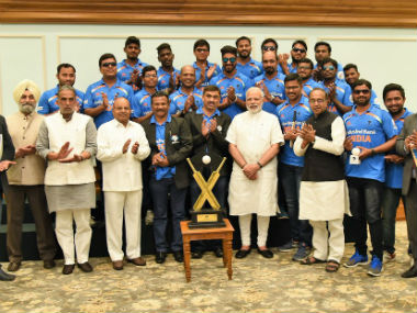 PM Narendra Modi meets Indian blind cricket team, says they are 'champion cricketers' PM Narendra Modi meets Indian blind cricket team, says they are 'champion cricketers'