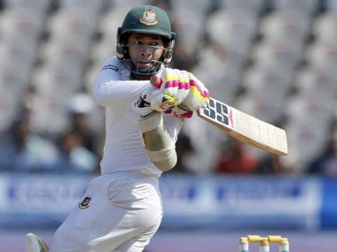 Mushfiqur Rahim plays a shot on Day 4 of the one-off Test against India in Hyderabad. AP