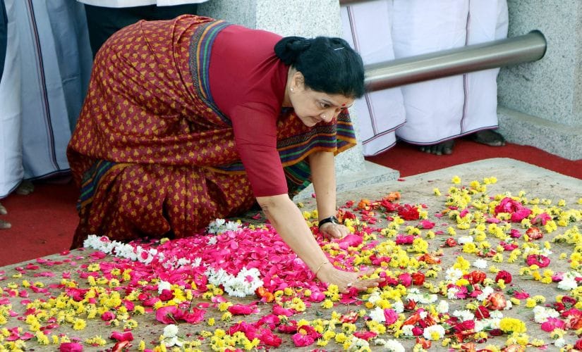 VK Sasikala at Jaya memorial on Wednesday. PTI