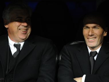 Carlo Ancelotti (L) and Zinedine Zidane in 2014. AFP