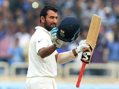 Cheteshwar Pujara during his knock in Ranchi. AFP