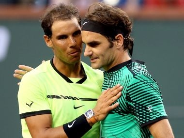 Rafael Nadal (left) congratulates Roger Federer after their match at the Indian Wells Masters tournament. Getty Images