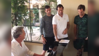 Watch: Roger Federer, Novak Djokovic and David Foster team up to form 'Backhand Boys'