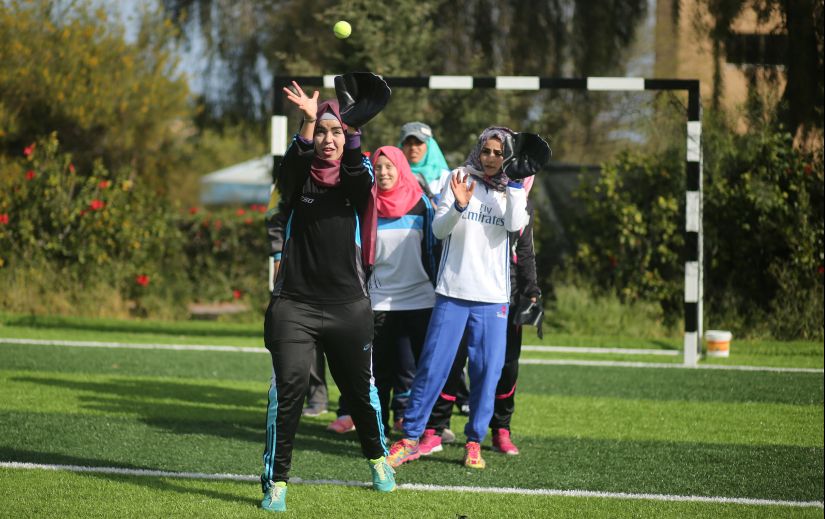 Palestinian women take part in a baseball training session in Khan Younis in the southern Gaza Strip. Reuters